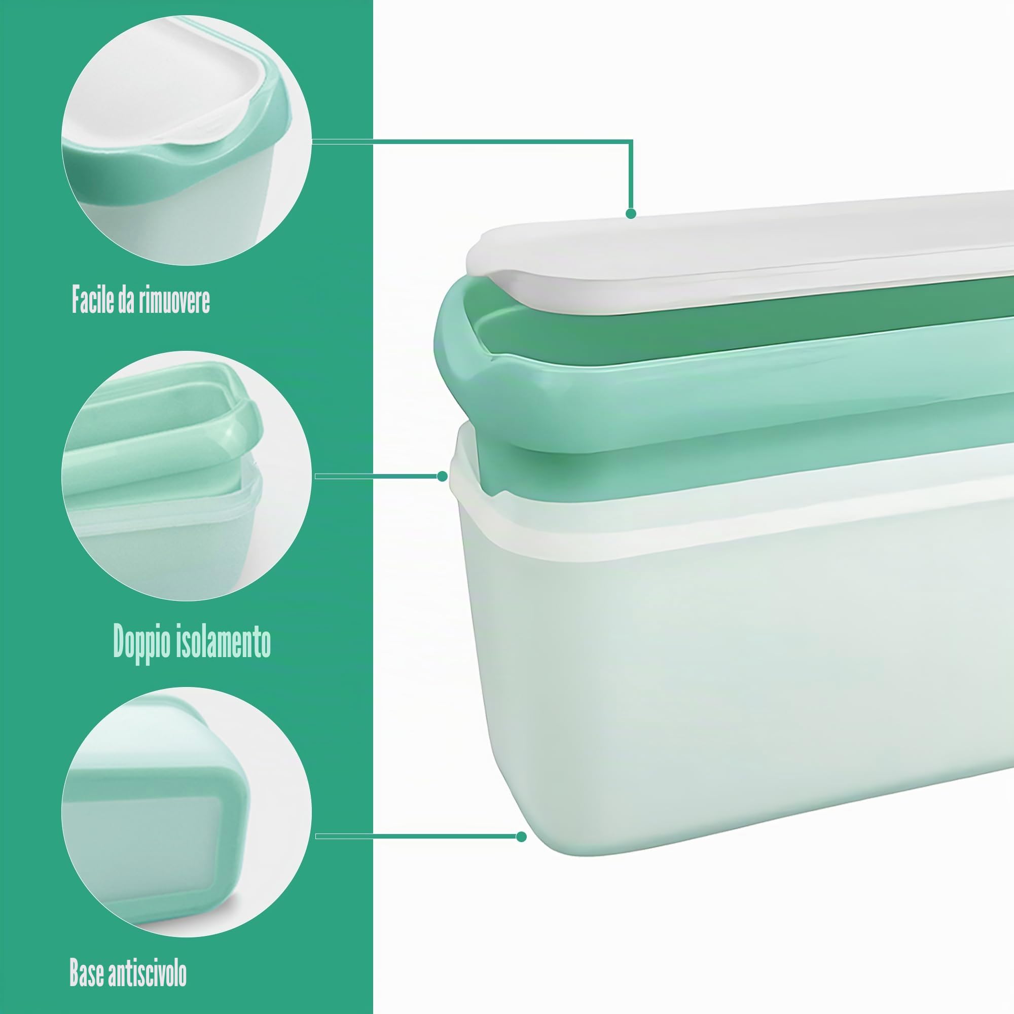 2 Pezzi Vaschetta Gelato Set, Contenitori per Gelato Fatto in Casa da 1,5 litri, con 2 Palline per Gelato, Contenitori per Gelato Riutilizzabili per Accessori da Cucina