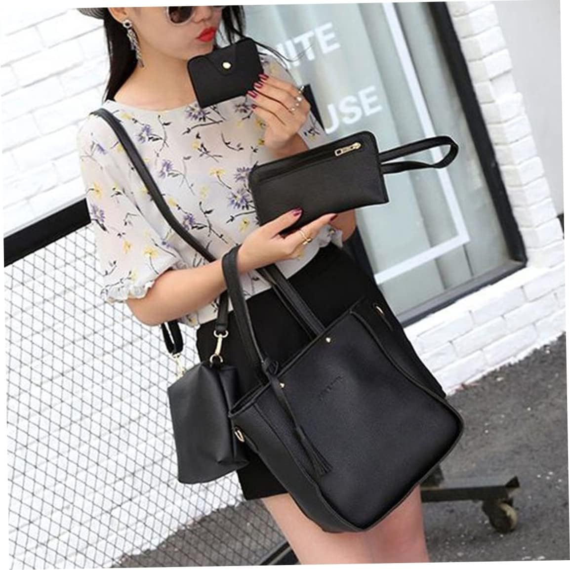 Miniatura 5 de Bolso de mano 4 en 1 para mujer, juego de bolsas de piel sintética suave con asa de cuero, bolsa de hombro, bolsa cruzada, cartera, tarjetero,