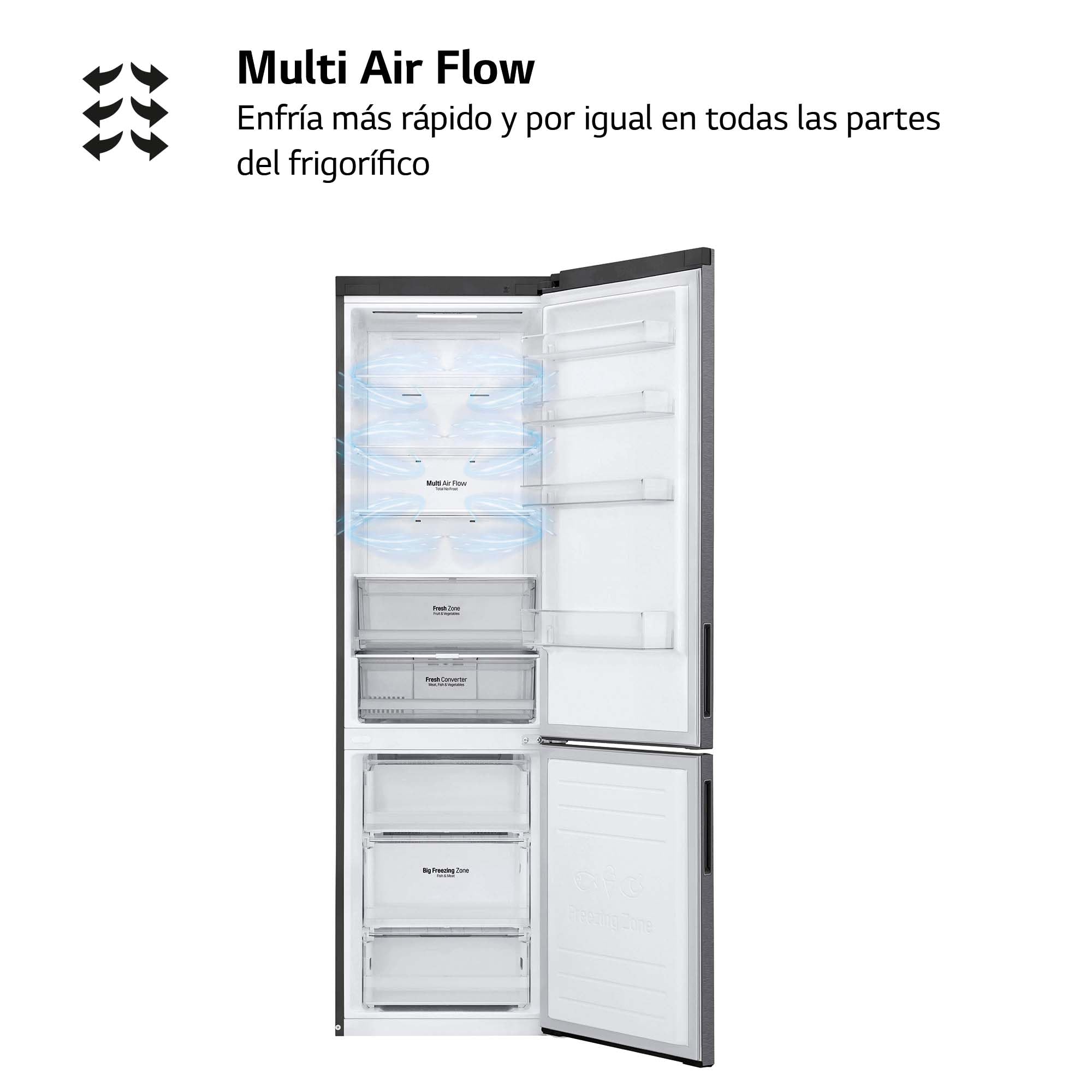 LG GBP61DSXGC - Frigorífico Combi No Frost, Congelador, Compresor Smart Inverter, Color Inox Antihuellas, 186 cm, 341 l