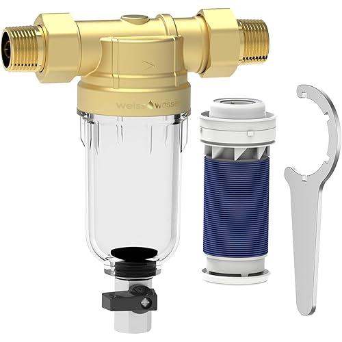 90 Micron Disc Spin Down Sediment Filter, Reusable ＆ Anti-Clog Whole House Water Filter, Pre-Filtration System for City/Well Water, 3/4" MNPT, BPA Free