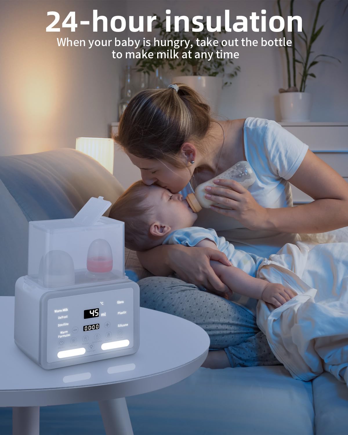 Sterilizzatore per biberon per biberon 8 in 1Fast riscaldamento alimenti per bambini, 2 bottiglie contemporaneamente, sterilizzatore a vapore regolabile per biberon con display LCD