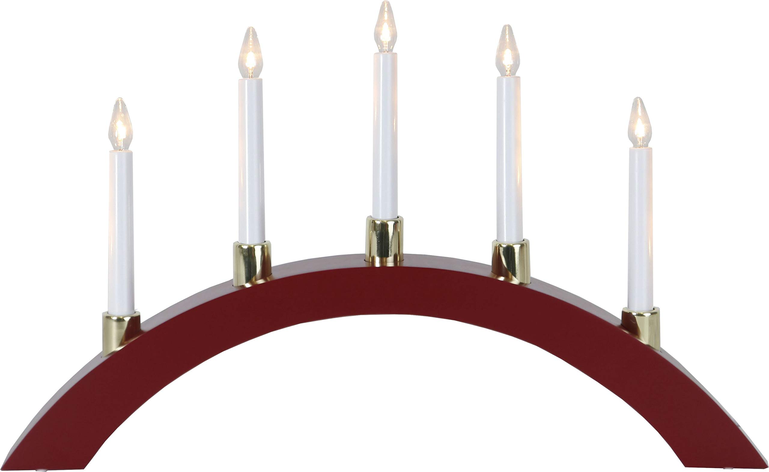 Star 260-55, LED-Leuchtbogen "Halla", 5 warmwhite LED, Holz, E10, Rot, 6.0 x 55.0 x 33.0 cm