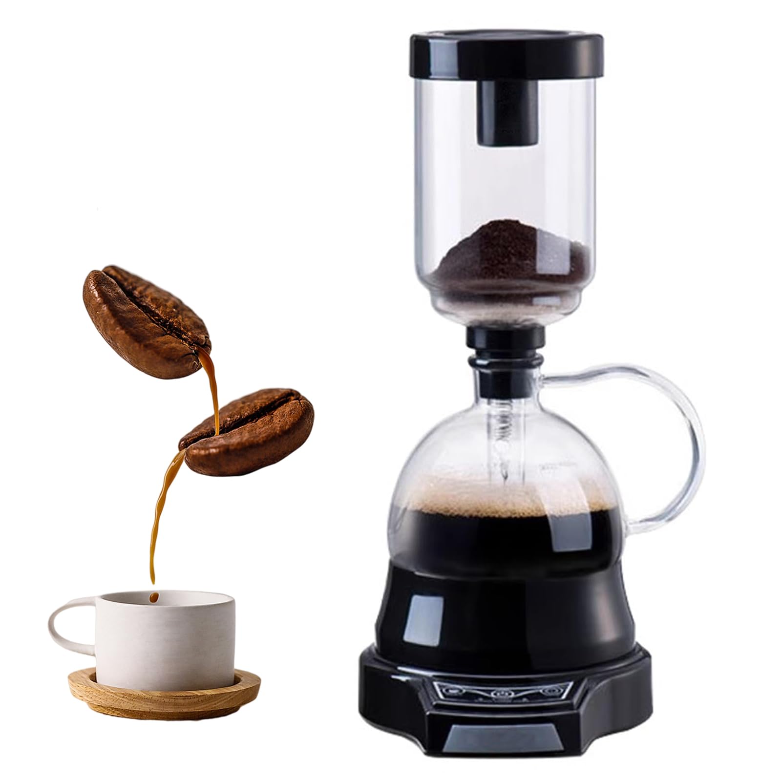 Cafetera De Sifón Eléctrico, Cervecero De Cafetera Sifón con Un Temporizador De Autos Y Una Olla De Vidrio De 400 Ml, Extracción De 60s, 2 Máquina De Café De Vacío Ajustable para Amantes del