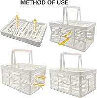 Vista 3 de Cestas de Almacenamiento de Plástico, Paquete de 2 Cestas de Plástico para Organizar, Cesta de Compras Plegable, Caja Plegable con Asas, Caja