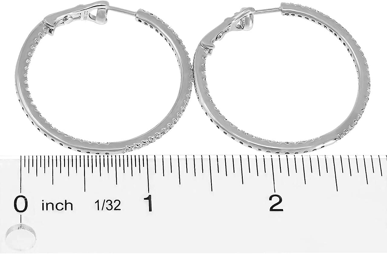 925 Sterling Silver Cubic Zirconia Hoop Earrings, 3.5cm Diameter Single Row Inside Out - Image 2