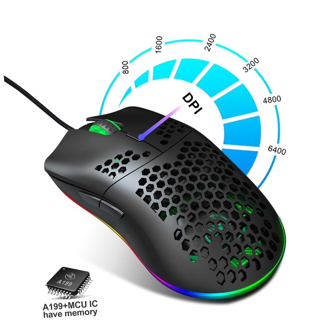 Hemobllo Mouse Rgb Tasti Illuminazione Programmabile Design Ergonomico Dpi Regolabile Fino Per Uso Professionale