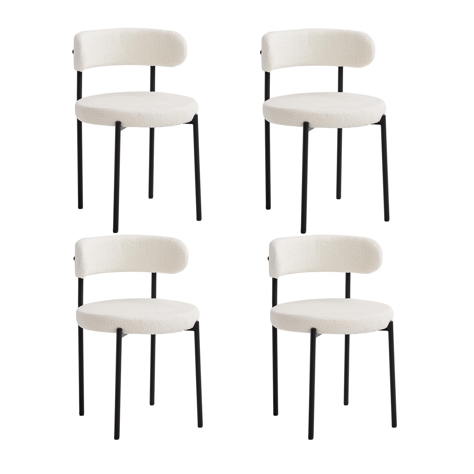 Set di 4 Sedie da Pranzo, Sedia Imbottita in Velluto Teddy, Adatta per Sala da Pranzo, Soggiorno, Camera da Letto, Sala Conferenze - Bianco