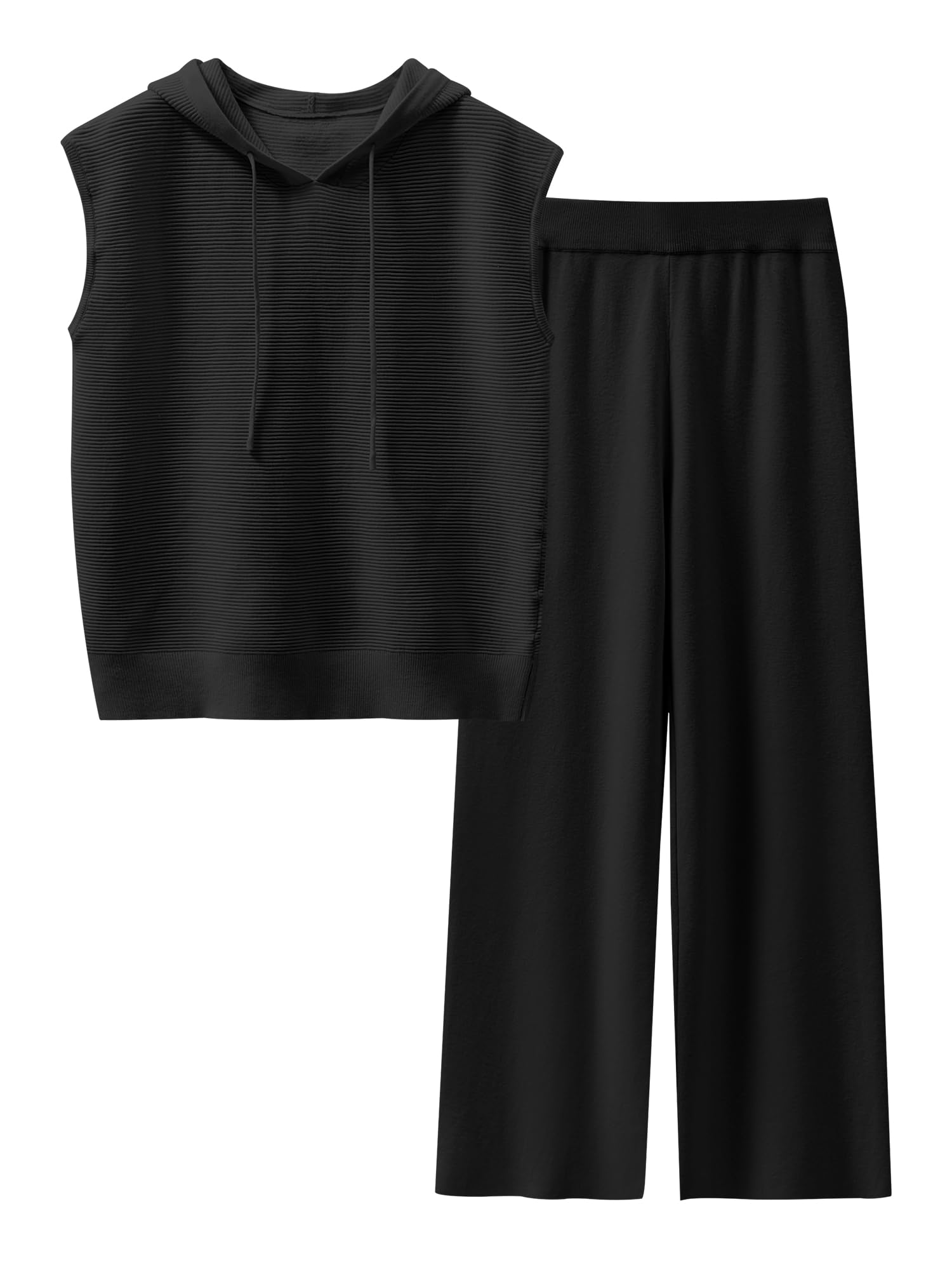 Caracilia Women 2 Piece Outfits Summer Sleeveless Tops Knit Pants Sweater Lounge Matching Sets