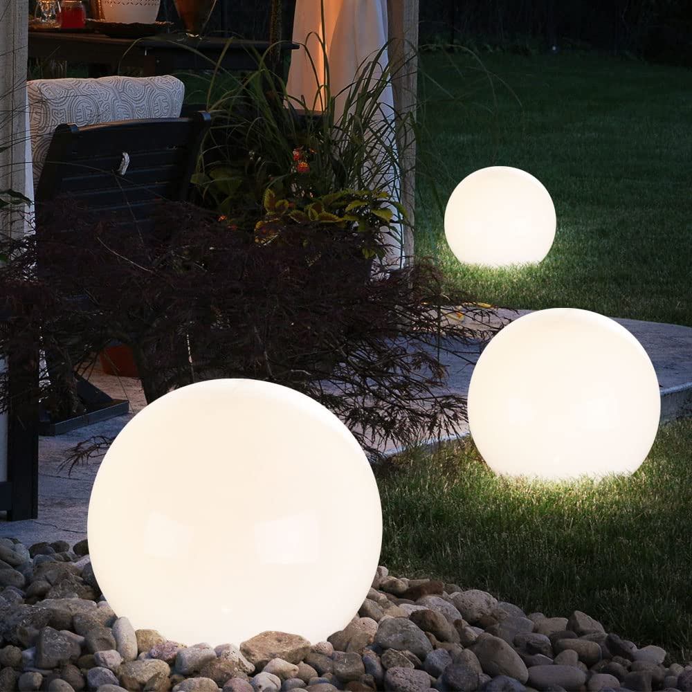 etc-shop Steckleuchte Solar Außen Solarkugeln Set Garten Solarlampe Kugel für Draußen, Erdspieß, weiß, LED Leuchtmittel, D 15/20/25/30 cm, 4er Set