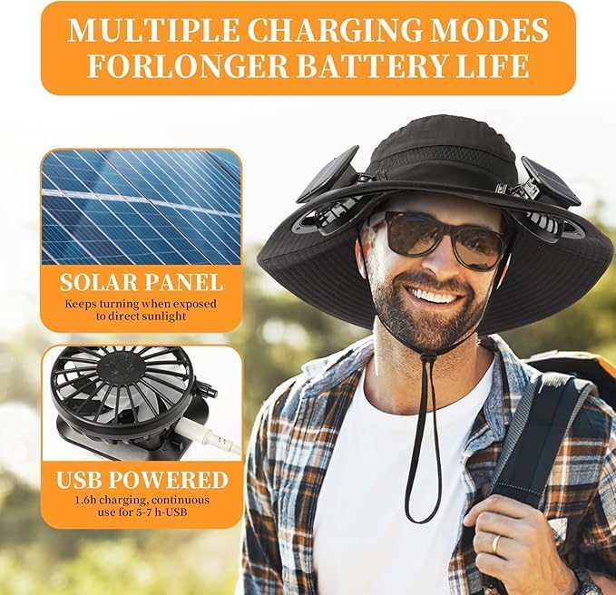 Unisex Solar Fan Hat with Built-in Fan & Spray, Outdoor Fishing Cap for Men Women, Ideal for Fishing Hiking Camping