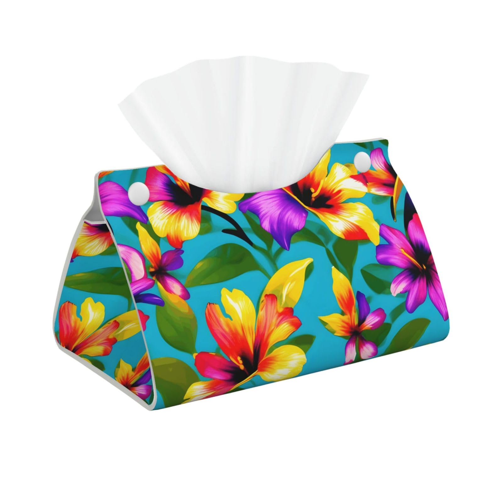 Hawaiian Colorful Flowers Print Long Tissue Box Cover Tissue Dispenser Box For Living Room, Office, Car, Bathroom