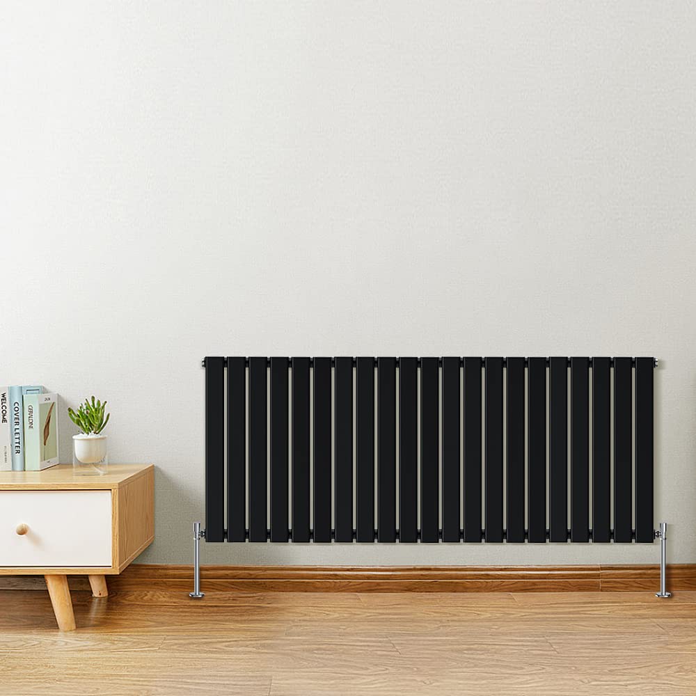 Warmehaus Horizontal Designer Radiator Flat Panel Modern Heating Single Black Radiator 600x1430mm