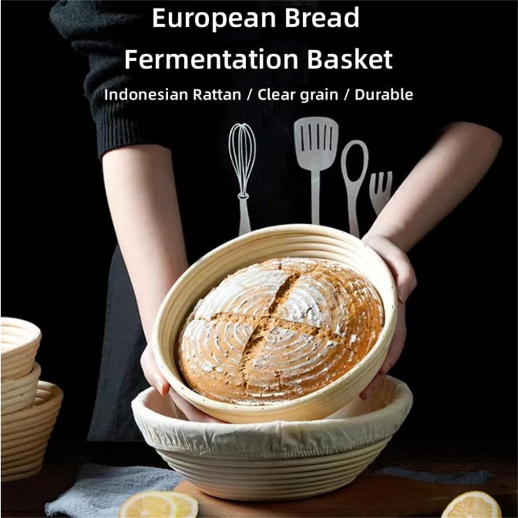 6.3-Inch Natural Rattan Bread Proofing Baskets, Bread Proofing Basket Set, Bread Bowls for Rising And Baking, Bread Proofing Baskets with Liners for Home,9.8 in