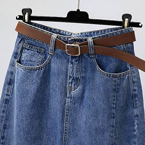 Saias jeans femininas casuais stretch frente dividida cintura alta lavado jeans evasê saia jeans lon