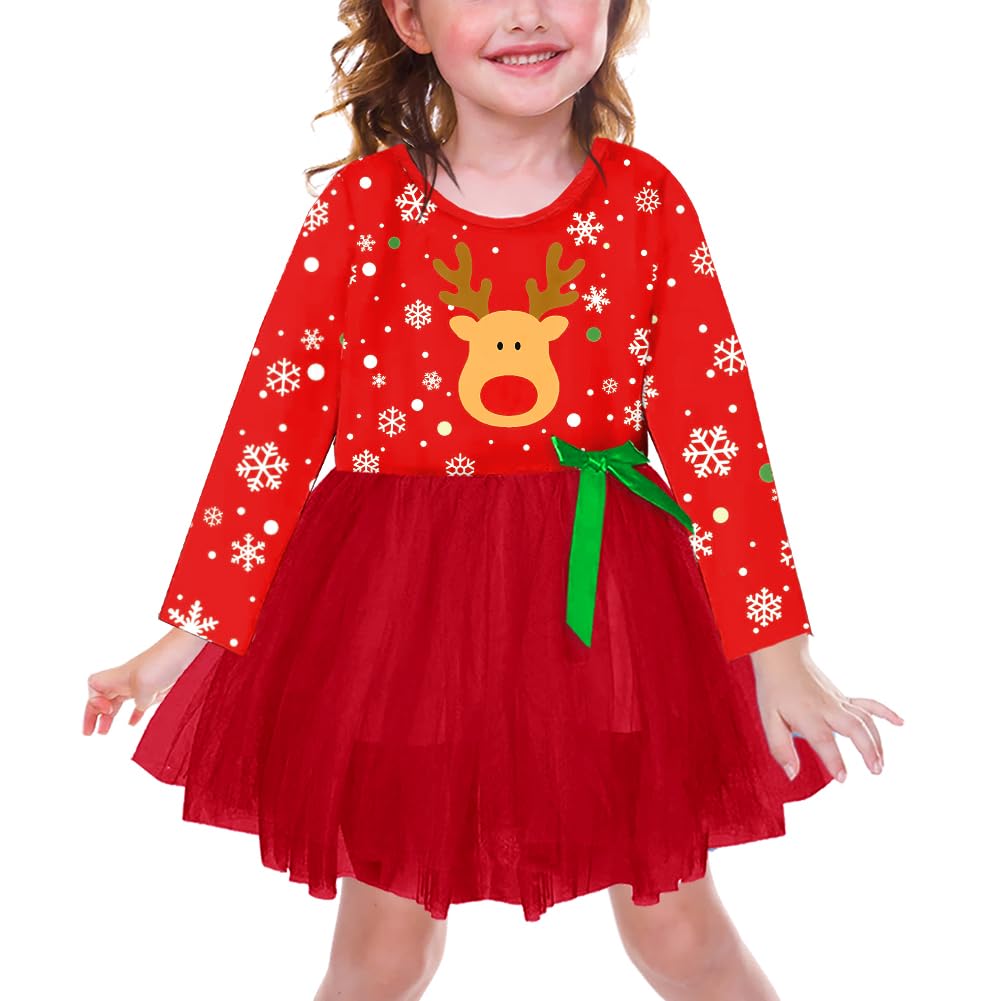 Remimi Christmas Toddler Girl Dress Ruffle Layered Holiday Tutu Dresses 1-6 Years