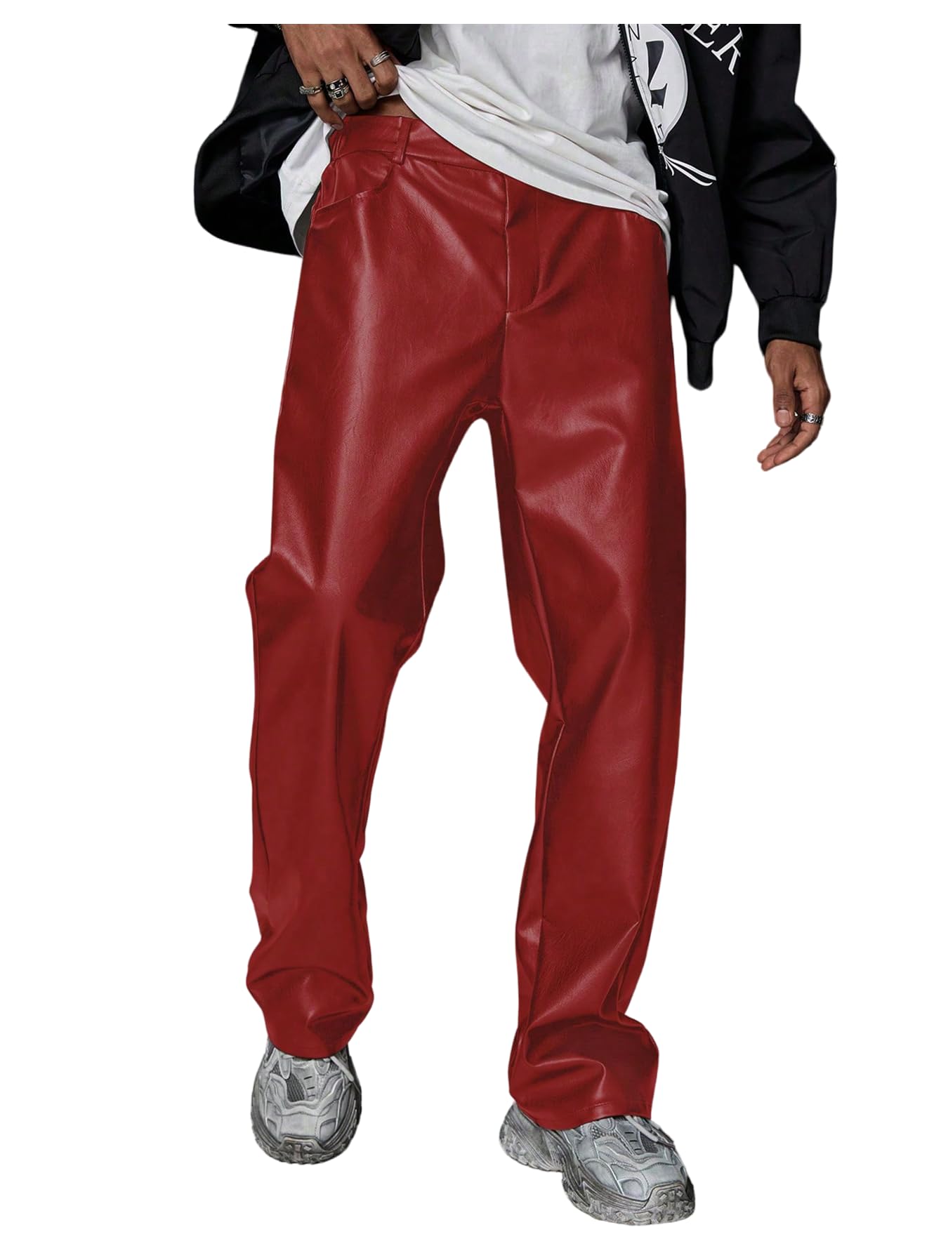 GORGLITTER Men's Leather Pants Baggy Western Concert Cowboy Rodeo Outfits