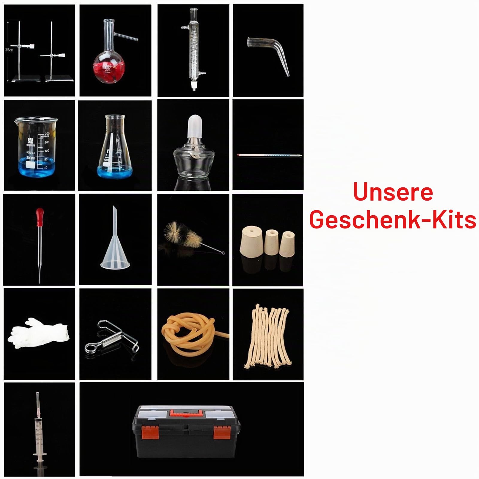 Destillationsgerät für ätherische Öle, 250 ml, Wasserdestillierer, Glaswaren-Set mit Kondensatorrohr