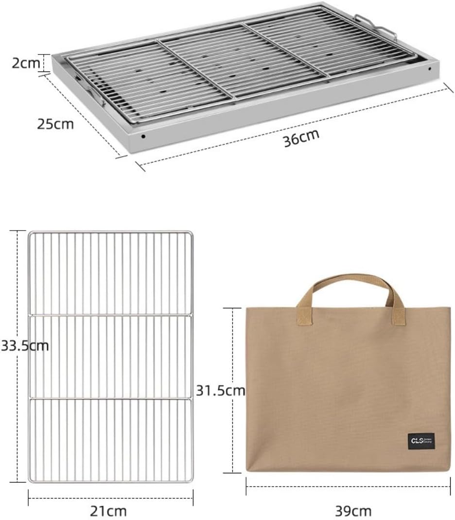 ポータブル折りたたみグリル チャコールグリル 軽量設計 収納袋付き アウトドアキャンプ テーブルバーベキューに最適 組み立て不要