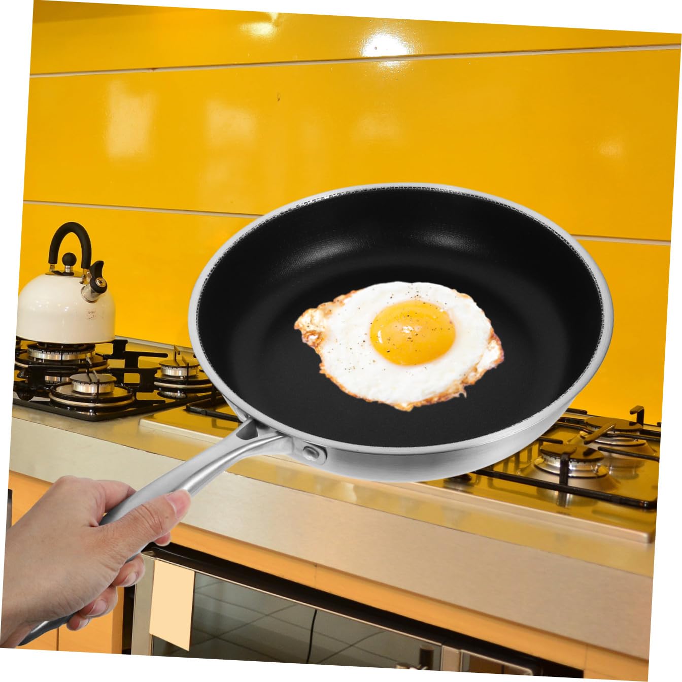 Padella Antiaderente in Acciaio Inox 30 Cm Per Uova e Bistecche, Fondo Piatto Per Distribuzione Uniforme Del Calore, Manico Antiscivolo Per Cucina Domestica Su Fornelli a Induzione