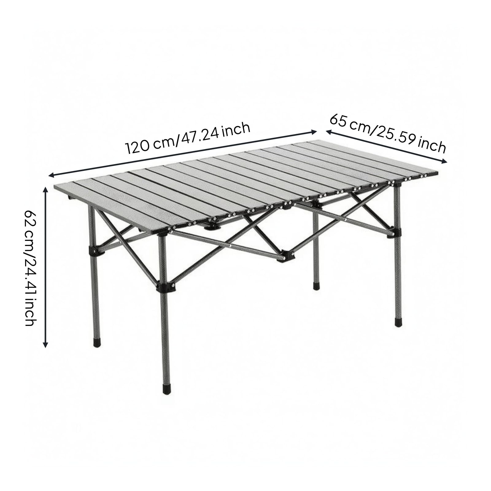 rockible Mesa de Camping Plegable Ligera con Superficie Segmentada Mesa Auxiliar Mesa de Picnic Mesa de Exterior Diseño Abatible de Patas Rectas y Cruces, 120 65 62 Cm, Gris