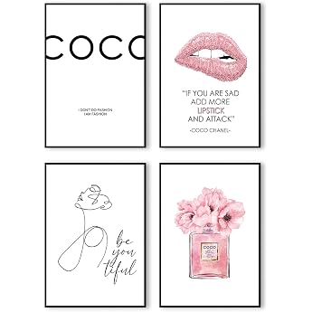Postertech Premium Poster Set 4 Pictures as Stylish Wall Decoration 4 x DIN A4 Girly Set in Pink / White