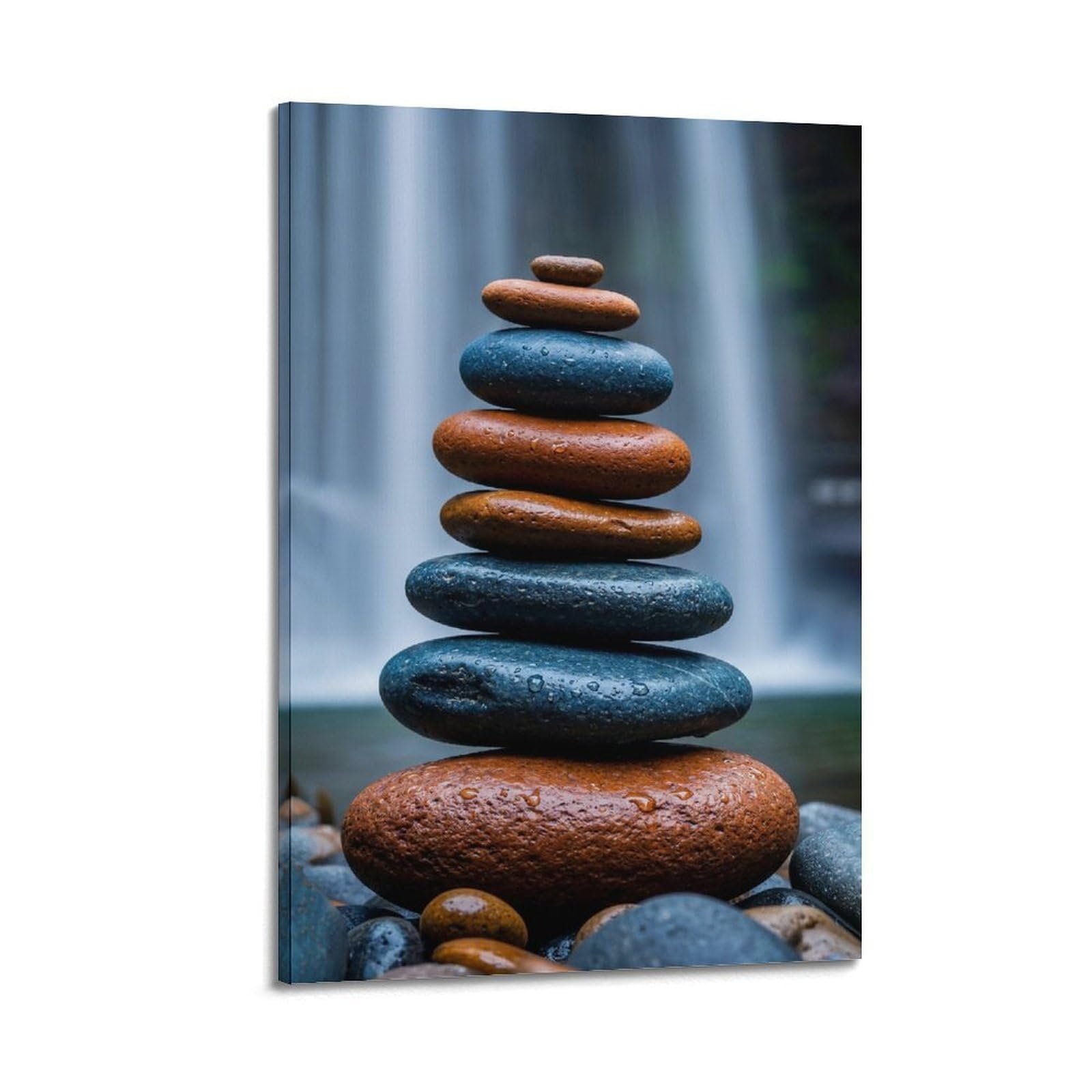 XKUGA Zen Balance Poster Wet Pebble Cairn Waterfall Serenity Meditation Modern Decorative Canvas Prints - Ideal Wall Art for Family, Man Cave, Game Room, Boys & Girls Bedroom 12x18inch(30x45cm)