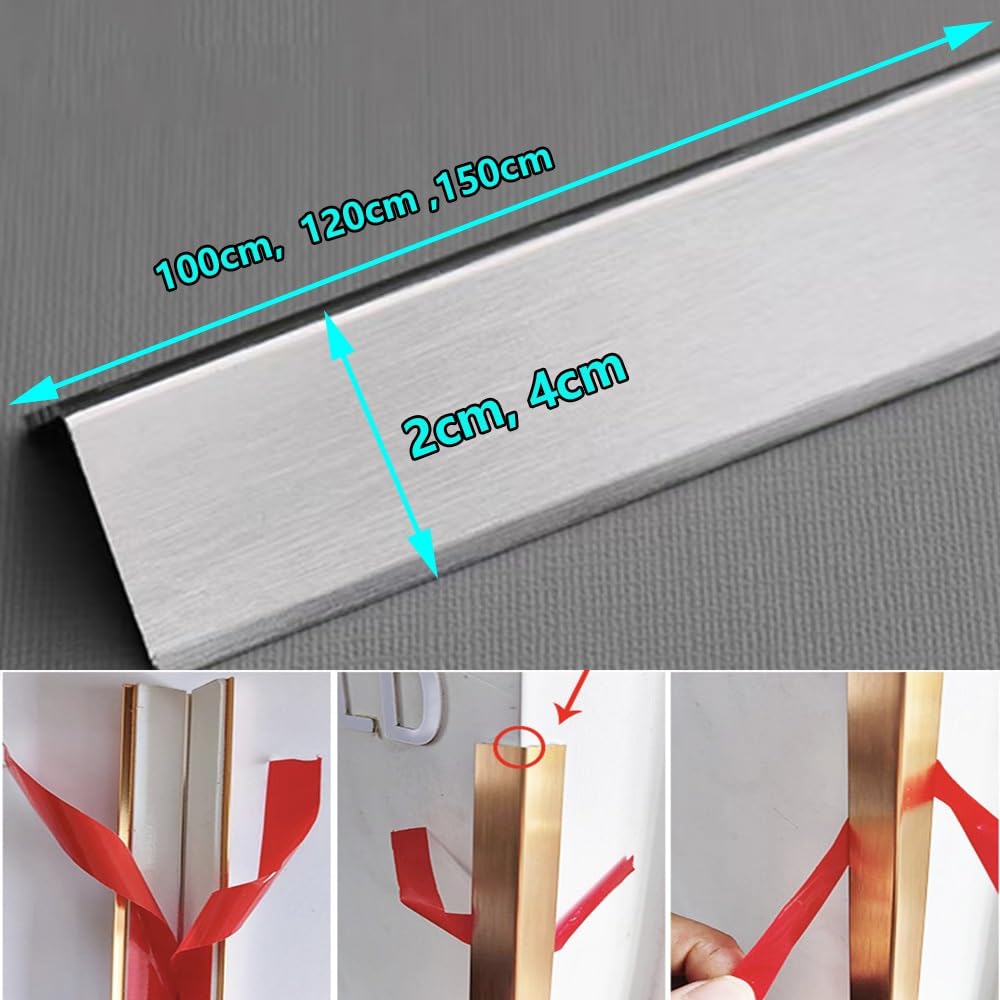 Protectores de esquinas con moldura en L metal for paredes autoadhesivos Tira borde pared lateral doble aluminio for muebles Zócalo Puerta Ventana(Silver,L 100 x W 4cm(39" x 1 3/5"))