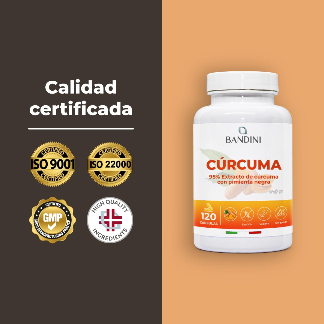Curcuma + Pipérine - 120 Gélules Végan - Bandini - 4 Mois De Cure - Bien-être Général