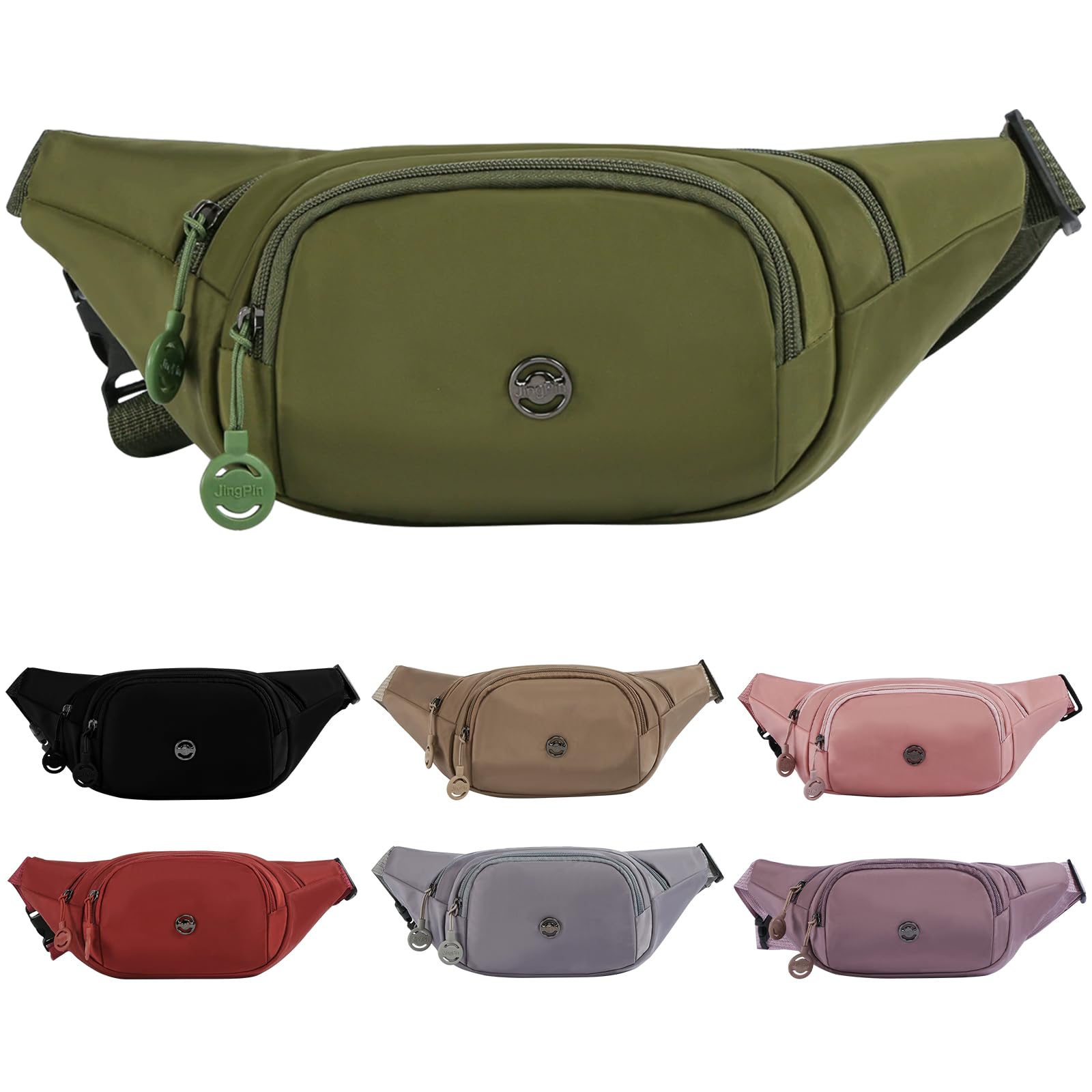 Waterproof Bum Bag for Women with Adjustable Belt, 3-Zipper Pockets, Lightweight Large Capacity Waist Bag, Bumbags for Ladies for Travel Running Daily Use (Green)