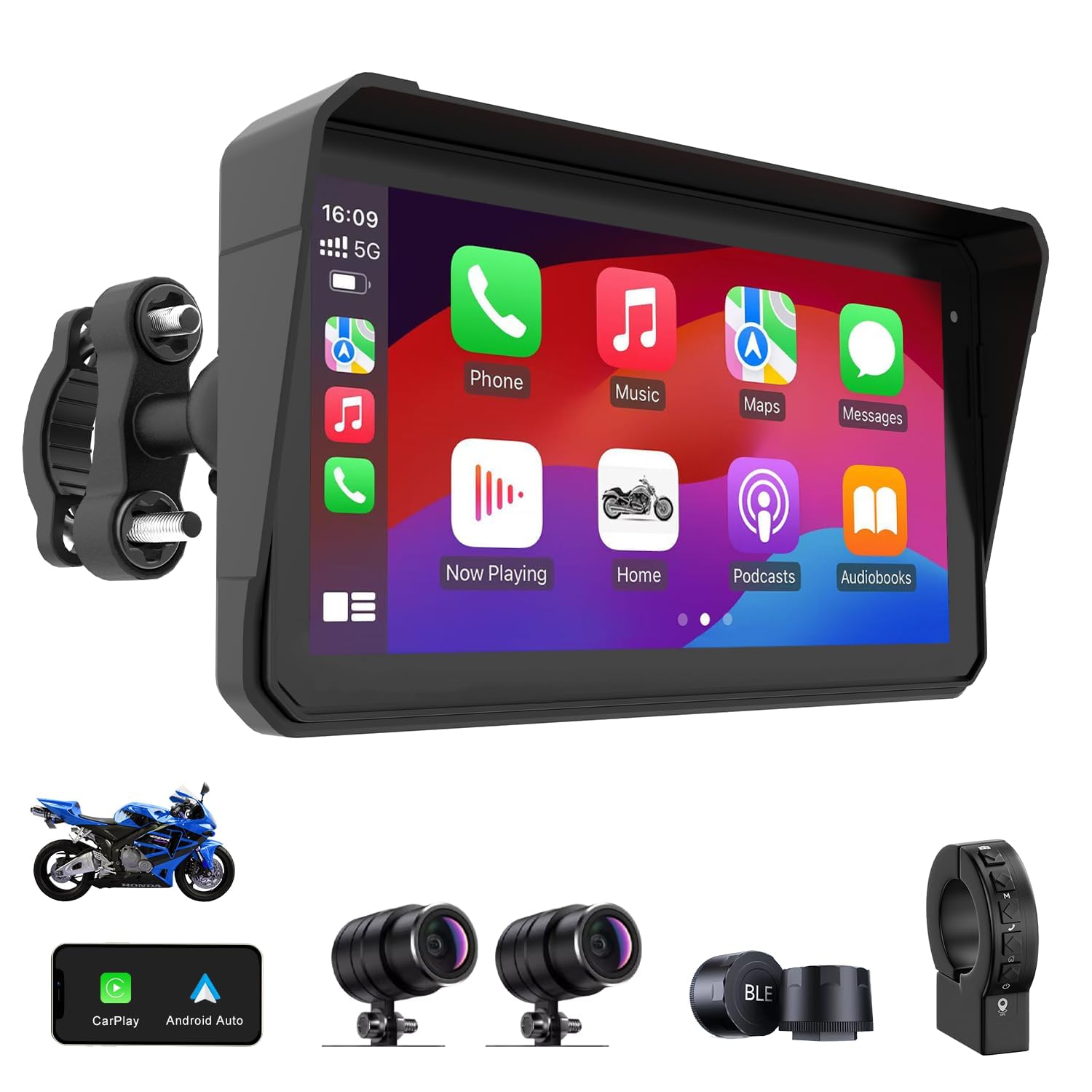 BOLLNG 2K Motorcycle Dash Cam with CarPlay