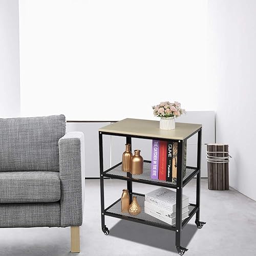 Miniatura 5 de Carrito de cocina de 3 niveles, carrito de cocina rodante, carrito de almacenamiento de pie con marco de metal para sala de estar, color blanco