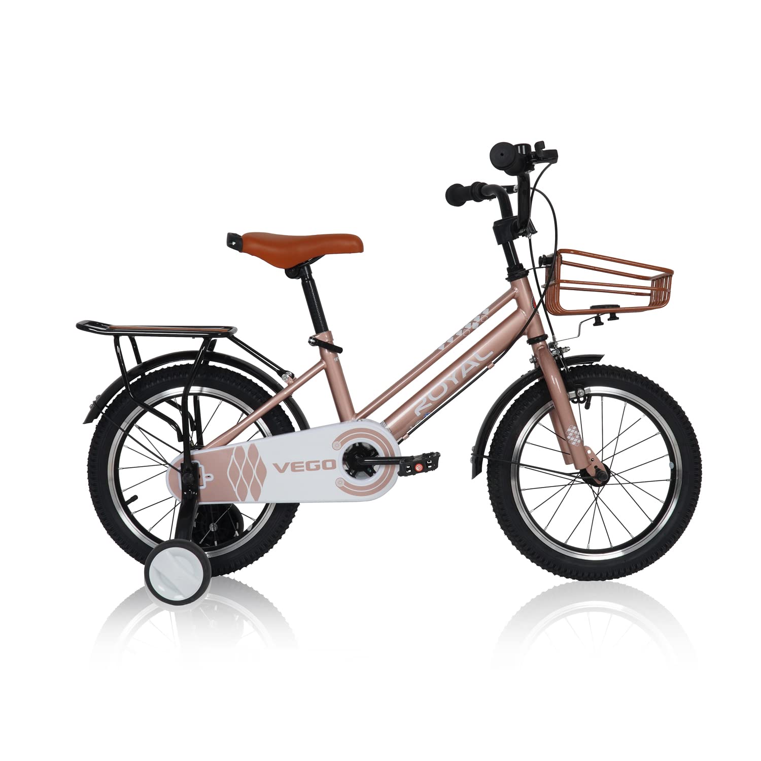 Vego Royal Kids Road Bike With Basket for 4-10 Years Girls, Adjustable Seat,Handbrake, Mudguards, Gift for Kids, 12/16 Inch Bicycle with Training Wheels And 20 Inch With Side Stand
