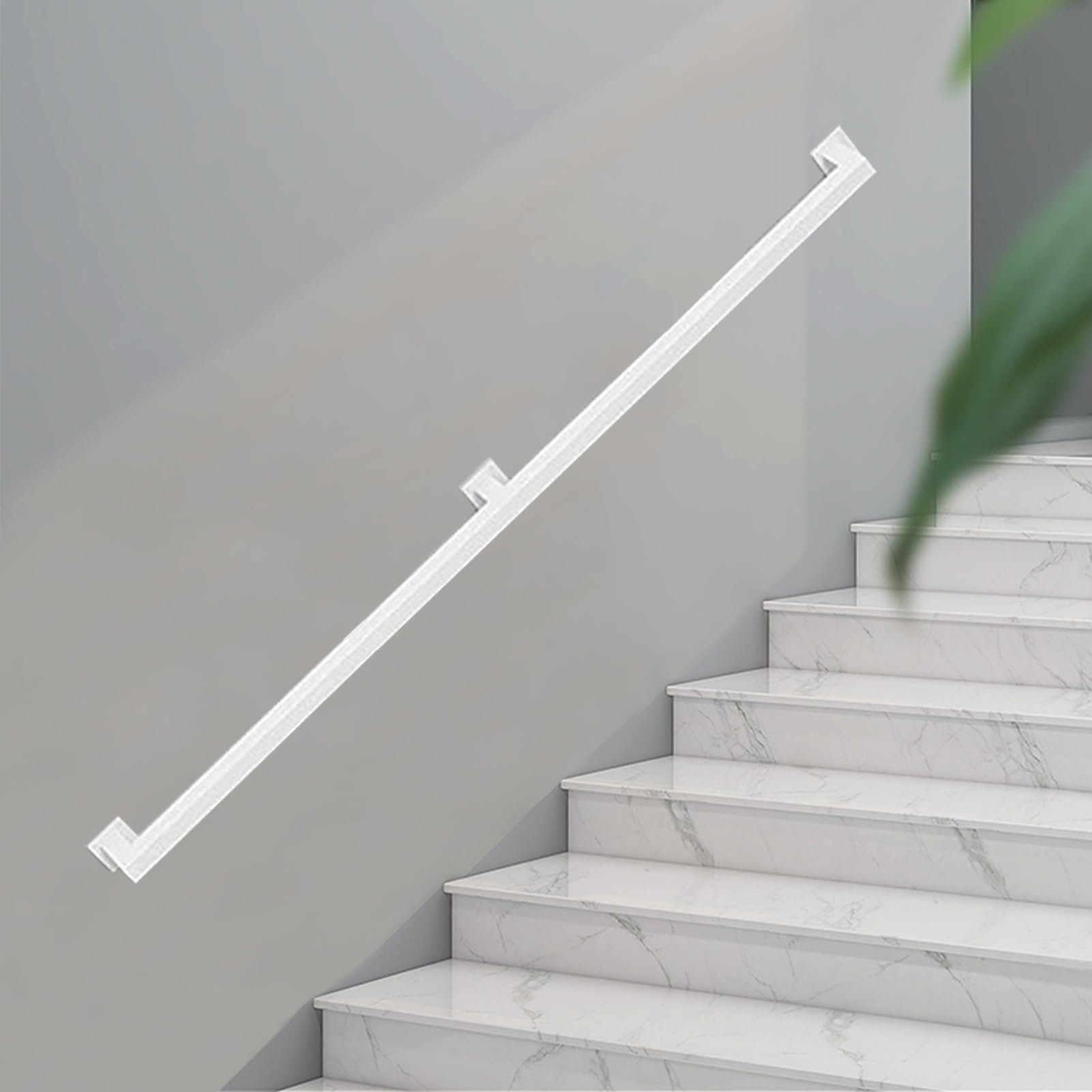 Attrex White Wall Mount Banister Handrail For Stairs Indoor And Outdoor Wrought Iron Hand Rail Balustrade, Black/White/Gold Square Stair Railing Safety Grab Bar Modern Home Decoration Rails(,9.2Ft/280Cm)