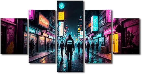 Miniatura 111 de Lienzo decorativo moderno para pared, pintura artística Cyberpunk, impresión de 5 paneles, decoración de lienzo para sala de estar para dormitorio