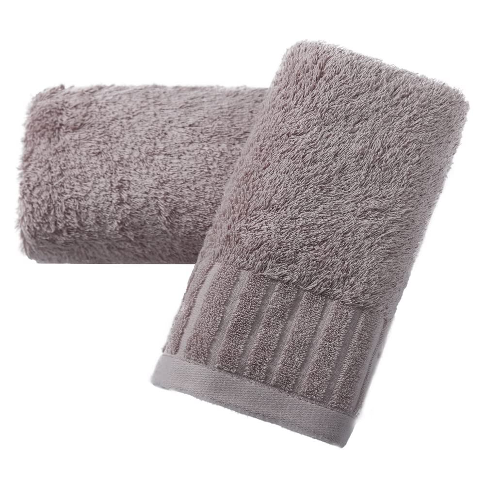 sense gnosis Grey Hand Towel Set of 2 Long Terry Striped Pattern 100% Cotton Super Soft Absorbent Luxury Thick Hand Towel for Bathroom Decor 13 x 29
