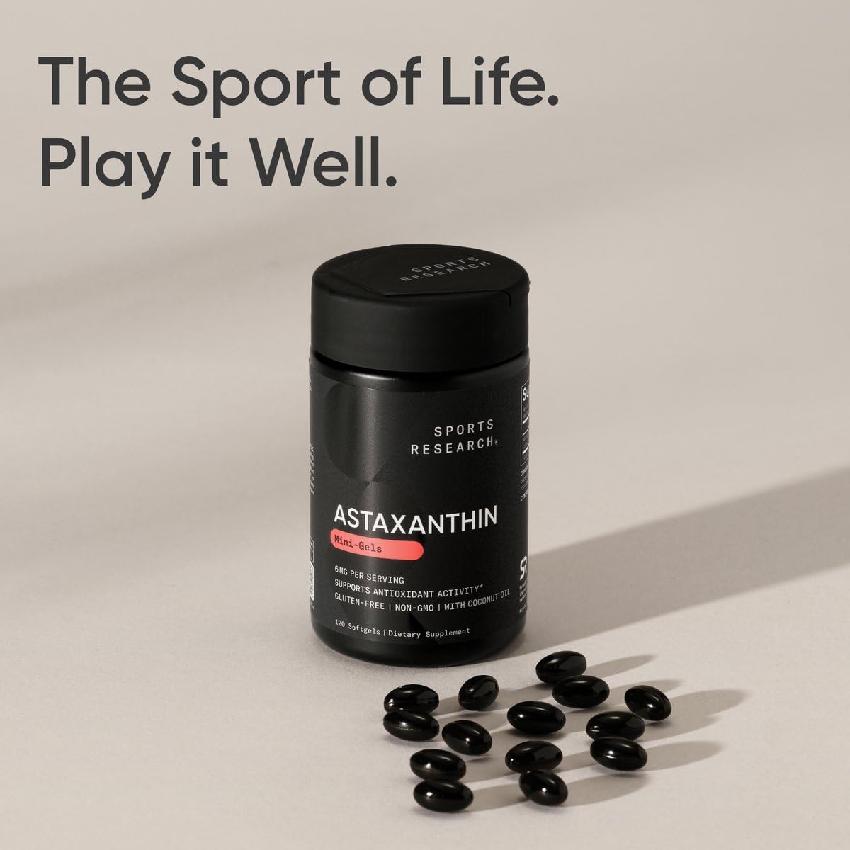 Sports Research Triple Strength Astaxanthin Supplement (6mg) with Organic Coconut Oil for Antioxidant Activity, Skin & Eye Health Support - Non-GMO Verified & Gluten Free - 120 Softgels