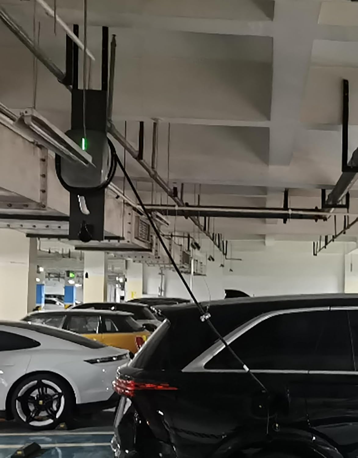 Universal EV Charger Stand with Hook, Top Mount Electric Vehicle Charging Station for Garage & Community, Durable Dark Gray Pedestal for Easy Cable Management