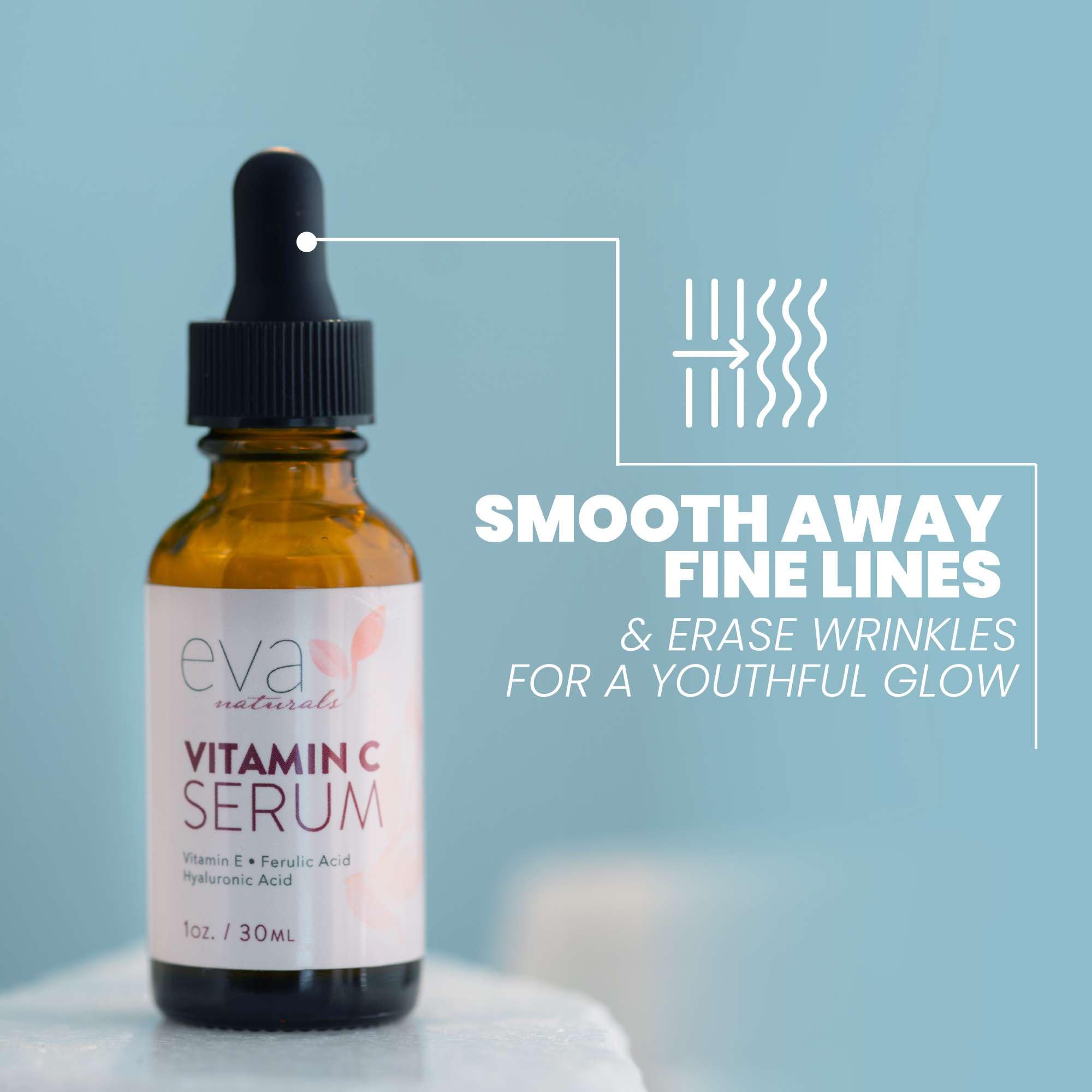 Eva Naturals Natural Firm & Glow Gesichtsserum – 3er-Set mit 20% Vitamin-C-Serum, Peptid-Komplex-Serum, Niacinamid-Vitamin-B3-Serum – Aufhellung des Teints und Faltenglättung