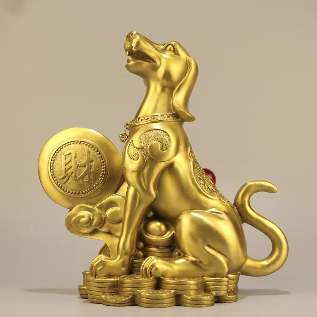 Dytartzx Pure Copper Fortune Dog Statue, Feng Shui Lucky Dog Figurine for Wealth & Prosperity, Handcrafted Copper Dog Sculpture for Home Office Entryway Decor, Good Luck
