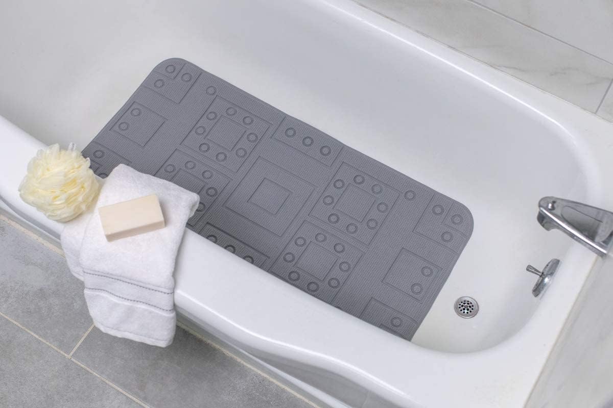 Gray PVC Safety Grip Bathtub Mat with Suction Cups, 17 x 36 Inches