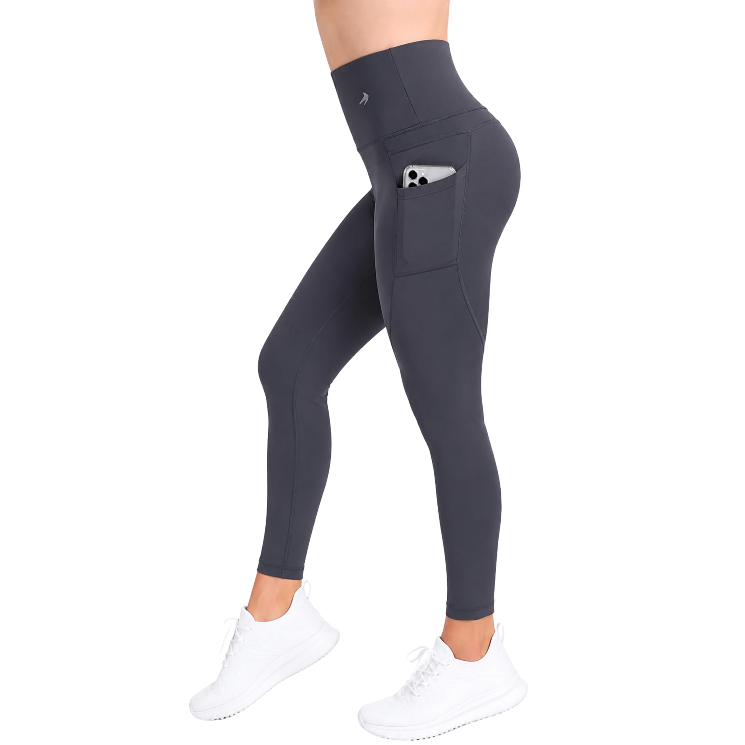 CompressionZ Women's Compression Leggings High Waisted Performance Shaping Gym, Pilates, Travel, Yoga, Workout Pants, Carbon Gray Super High Waist W/ Pockets, XL