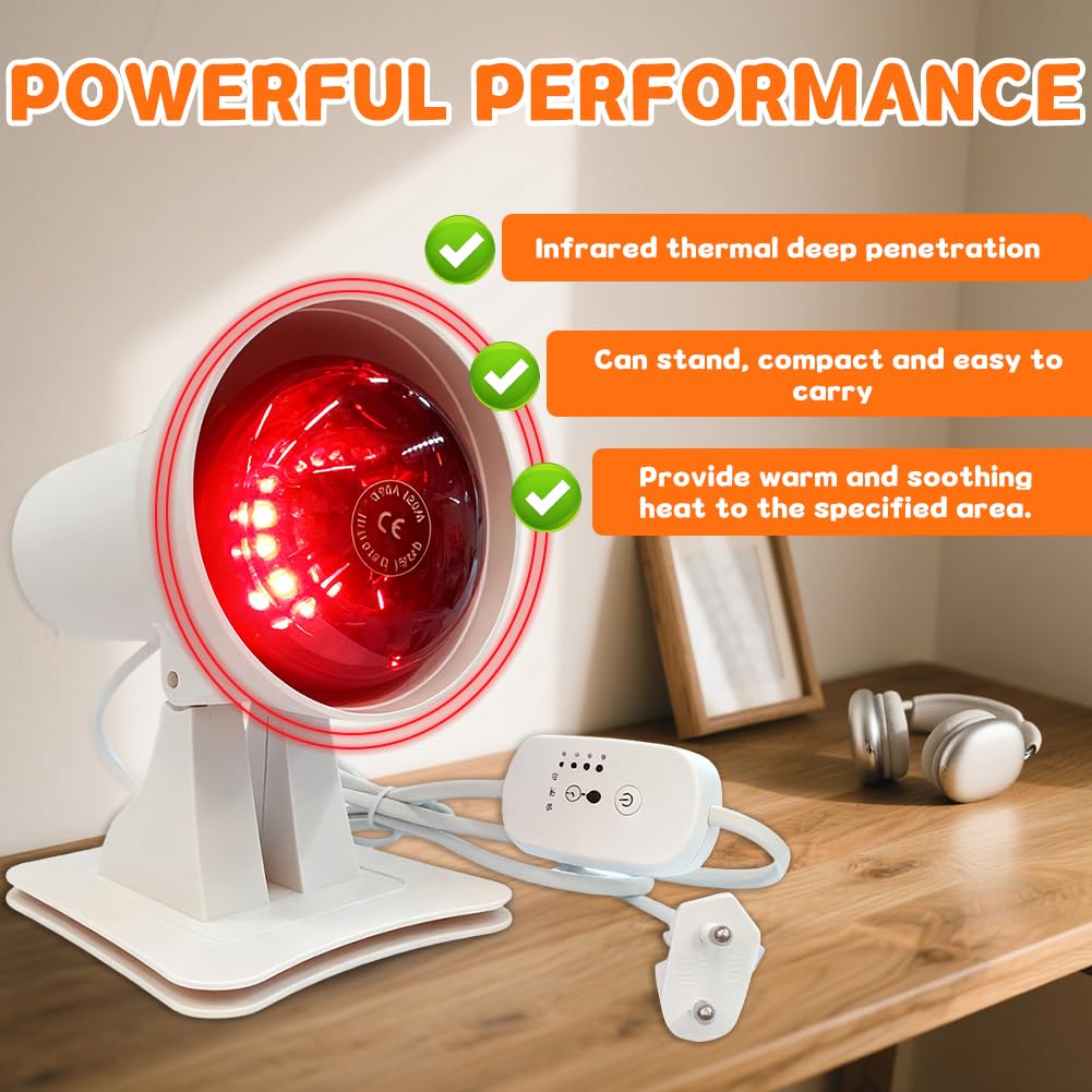 Lampada a infrarossi da 150 W, lampada a luce rossa con timer e temperatura regolabile, lampada a luce rossa terapia per viso e corpo, calore profondo contro l'affaticamento muscolare, angolo