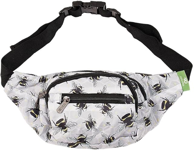 Eco Chic Lightweight Foldable Bum Bag Water Resistant Adjustable Waist Fanny Pack (Bumble Bees Grey)