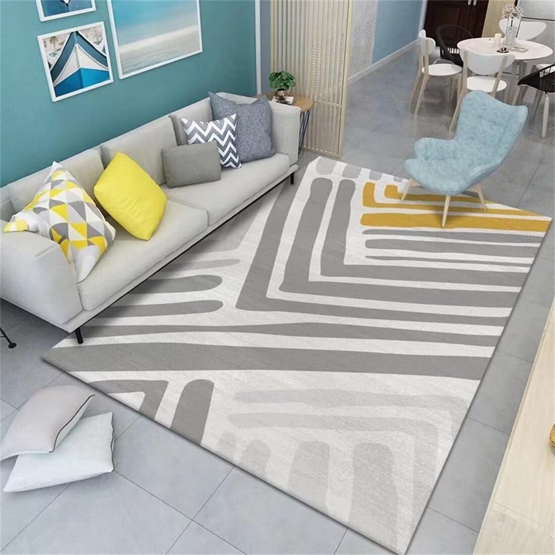 Tapis de chambre design minimaliste gris jaune 80x150cm