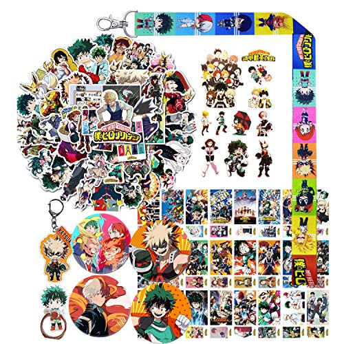 My Hero Academia Stickers Gift Set - 50 Pcs Anime Cartoon Laptop Stickers,30 Postcards,120 My Hero Academia Theme Sticker,1 Keychain,1 Phone Ring Holder,1 MHA Lanyard,4 Button Pins,1 Tattoo Sticker