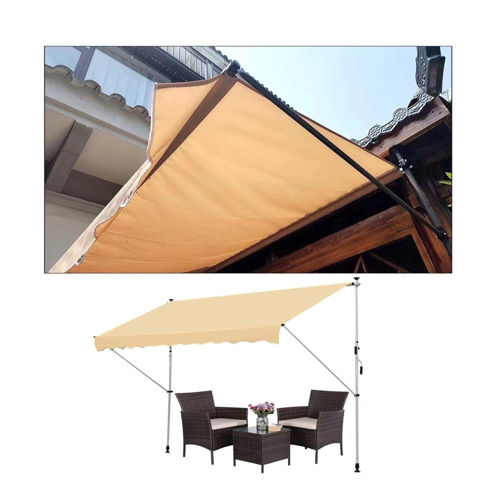 Store banne rétractable manuel 3m, pergola réglable sans perçage multicolore