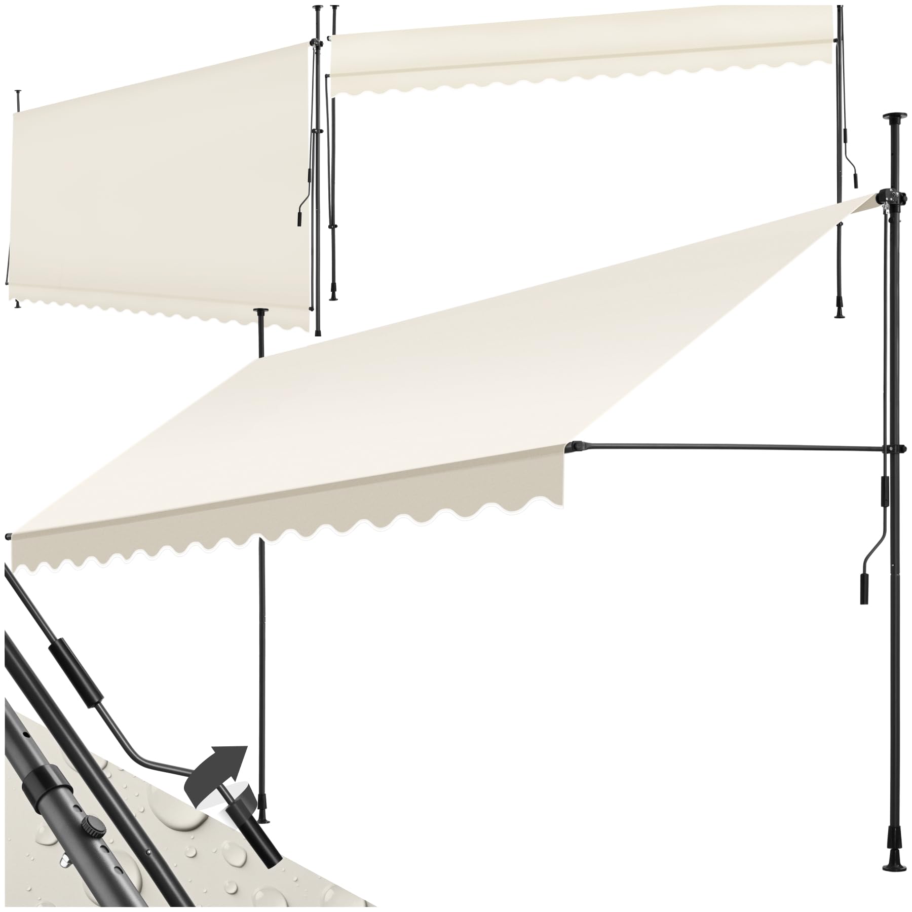 tectake® Klemmmarkise mit Handkurbel, Balkon Markise ohne Bohren, Markise höhenverstellbar, UV-beständig, wasserabweisend, Terrassenüberdachung, Sonnenschutz Terrasse & Balkon, Breite 400 cm - beige