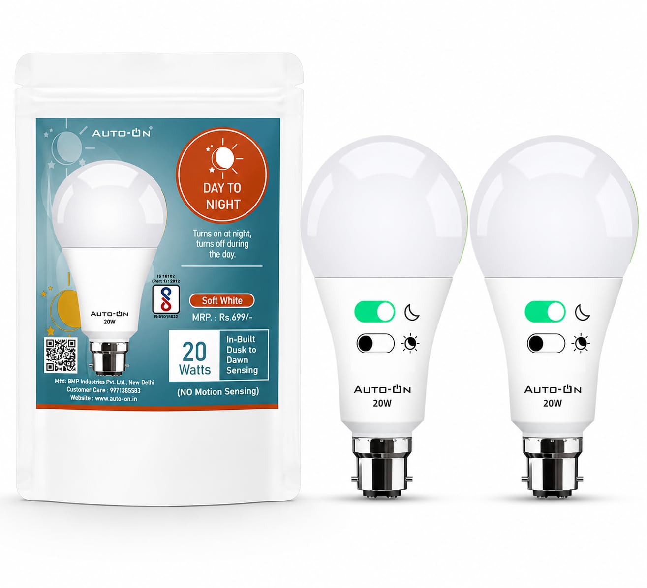Auto-ON Day/Night Sensor LED Bulb (20W) (Always ON During Night, Auto-Off During Day) (One Year Warranty) (White Pack Of 2, B22)-image-15