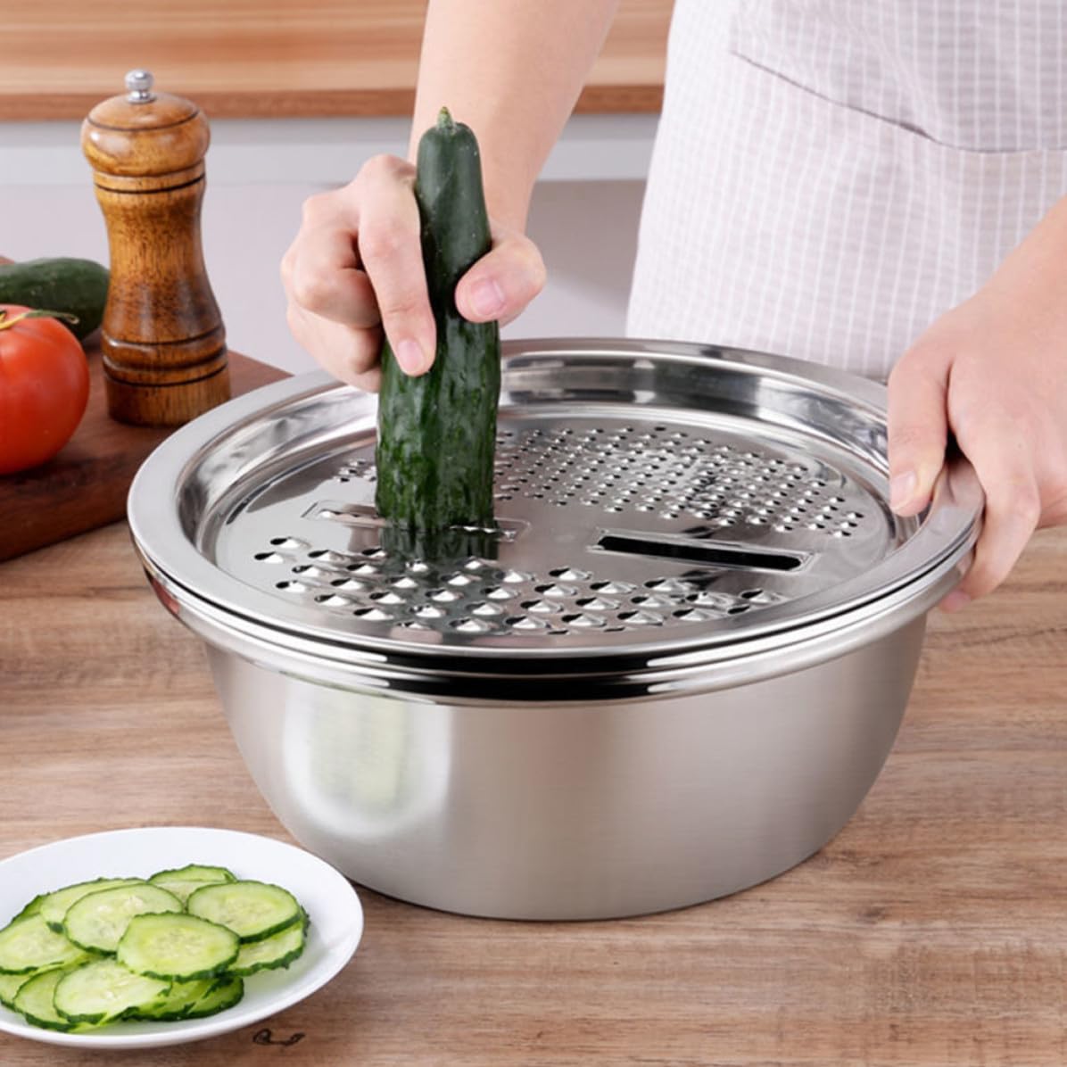 Juego de Coladores de Acero Inoxidable 3 Piezas con Borde Grueso | Plata, Lavado y Cocina Doméstica, Cuenco para Cortar Verduras con Gran Reborde