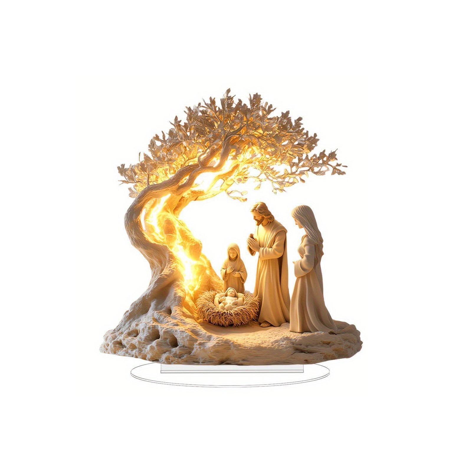 QIXCXAZ Jesus Birth Sculpture Stylish Acrylic Figurine Beautiful Tabletop Housewarming Gift Ideas Jesus Birth Statue For Home Decor Crafts